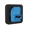 Blue PDF file document. Download pdf button icon isolated on transparent background. PDF file symbol. Black square Royalty Free Stock Photo