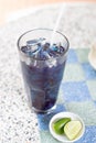 Blue pea or butterfly pea juice with lemon Royalty Free Stock Photo
