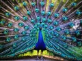 Blue Peacock With Colorful Open Beautiful Feathers