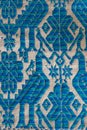 Blue Peacocks embroidered on a textile from Guatemala Royalty Free Stock Photo