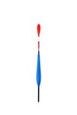 Blue pear-shaped float with a red antenna, a float for fishing on lakes and rivers, fishing accessories, white background