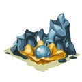 Blue pearl in Golden shell among the rocks Royalty Free Stock Photo