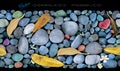 Seamless Vector background of a ground covered with pebbles, leaves and flowers