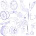 Blue pen of car parts icon