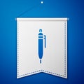 Blue Pen icon isolated on blue background. White pennant template. Vector Illustration Royalty Free Stock Photo