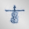 Blue pen sketch of wooden children violin with fiddle