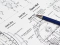 Blue Pen On A Technical Drawing Royalty Free Stock Photo