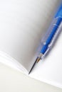 Blue pen on white open book Royalty Free Stock Photo