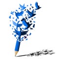 Blue pencil with birds freedom concept