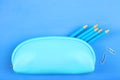 Blue pencil case with pencils Royalty Free Stock Photo