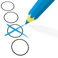 blue pencil with cross Royalty Free Stock Photo