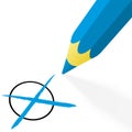 blue pencil with cross Royalty Free Stock Photo