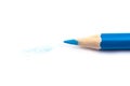 Blue pencil drawing test on white paper Royalty Free Stock Photo