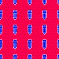 Blue Pencil with eraser icon isolated seamless pattern on red background. Drawing and educational tools. School office Royalty Free Stock Photo