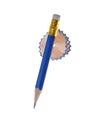 Blue pencil with eraser and shavings Royalty Free Stock Photo
