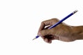 Blue pencil in hand,writing concept Royalty Free Stock Photo