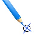 Blue pencil marking x