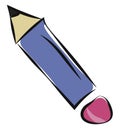 Drawing of a blue pencil with a rose-colored pencil eraser at one end and a sharpened point at the other           vector or color Royalty Free Stock Photo