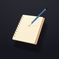 Blue pencil and yellow notepad isolated on dark background.