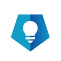 Blue Pentagon Light Bulb Icon or Logo