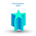 Blue pentagrammic prism with gradients and shadow for game, icon, package design, logo, mobile, ui, web, education. 3D