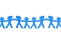 Blue people paper holding hands with a white background