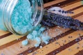 Blue bath salts and lavender Royalty Free Stock Photo
