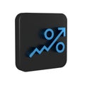 Blue Percent up arrow icon isolated on transparent background. Increasing percentage sign. Black square button.