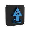 Blue Percent up arrow icon isolated on transparent background. Increasing percentage sign. Black square button.