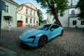 Blue perfect Porsche inside Old Tallinn