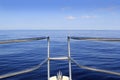 Blue perfect sea cruising boat bow calm ocean Royalty Free Stock Photo