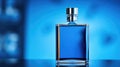 Blue perfume bottle on a blue background. Mockup men perfume bottle Royalty Free Stock Photo