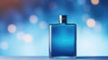 Blue perfume bottle on a blue background. Mockup men perfume bottle Royalty Free Stock Photo