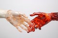 Arm human hold closeup friendship person liquid concept background glove water two hand