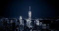 Blue Perspective of Breathtaking Panoramic and Aerial View of Manhattan, New York City at Night. Beautiful Illuminated Buildings Royalty Free Stock Photo