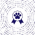 Blue Pet award symbol icon isolated on white background. Badge with dog or cat paw print and ribbons. Medal for animal Royalty Free Stock Photo