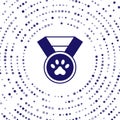 Blue Pet award symbol icon isolated on white background. Badge with dog or cat paw print and ribbons. Medal for animal Royalty Free Stock Photo