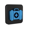 Blue Pet first aid kit icon isolated on transparent background. Dog or cat paw print. Clinic box. Black square button. Royalty Free Stock Photo