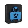 Blue Pet first aid kit icon isolated on transparent background. Dog or cat paw print. Clinic box. Black square button. Royalty Free Stock Photo