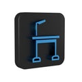 Blue Pet grooming table icon isolated on transparent background. Black square button.