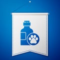 Blue Pet shampoo icon isolated on blue background. Pets care sign. Dog cleaning symbol. White pennant template. Vector Royalty Free Stock Photo