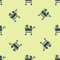 Blue Pet stroller icon isolated seamless pattern on yellow background. Vector Royalty Free Stock Photo