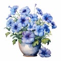 Blue Petunia Arrangement: Watercolor Clipart With Eye-catching Composition Royalty Free Stock Photo