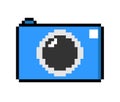 Blue Photo Camera emoticon symbol, pixel art design