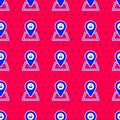 Blue Picnic location icon isolated seamless pattern on red background. Vector Royalty Free Stock Photo