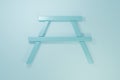 Blue Picnic table with benches on either side of the table icon isolated on blue background. Minimalism concept. 3D Royalty Free Stock Photo