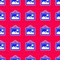 Blue Picture landscape icon isolated seamless pattern on red background. Vector Royalty Free Stock Photo