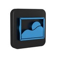 Blue Picture landscape icon isolated on transparent background. Black square button.