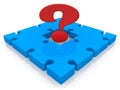 Blue pieces of a puzzle with a red question mark in the center Royalty Free Stock Photo