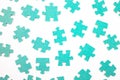 Blue pieces of puzzle on white background, top view Royalty Free Stock Photo